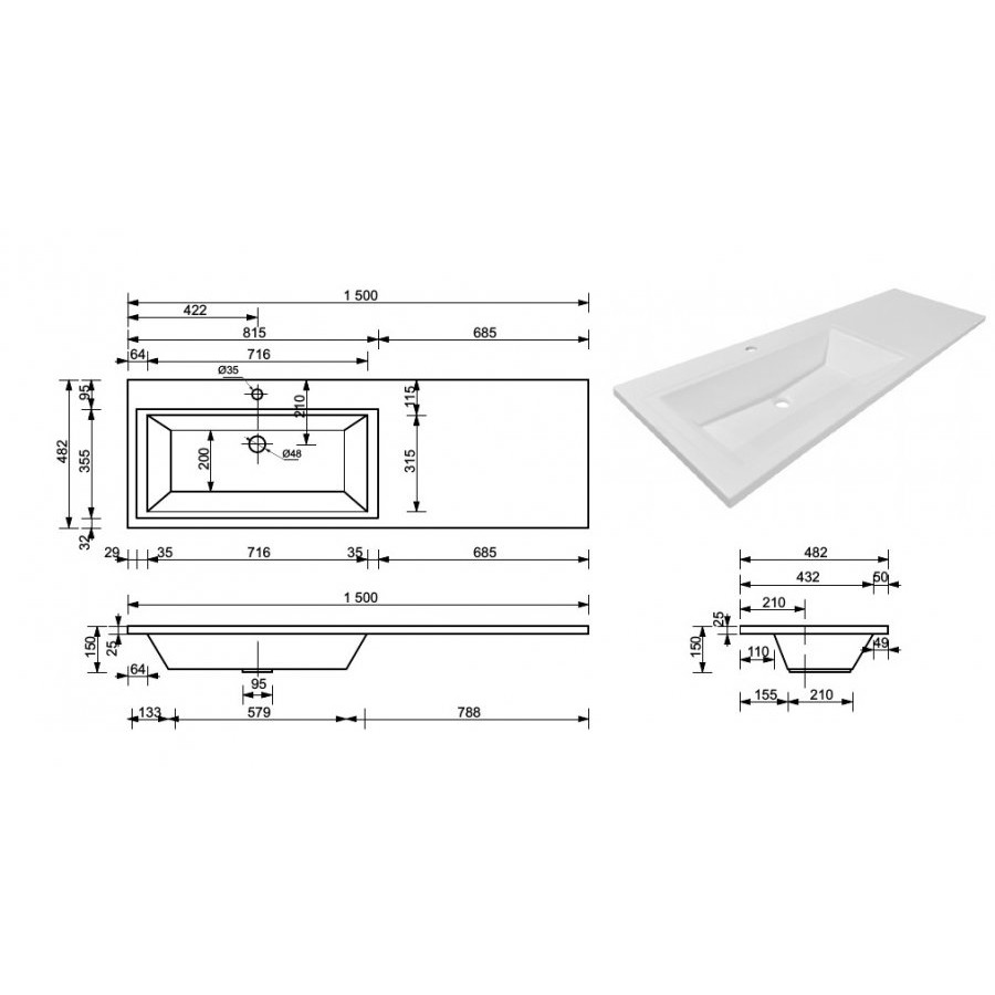 Тумба с раковиной Style Line Даллас 150 L 2 ящ. Люкс Plus белая  СС-00002303/СС-00002300, 53541 цена, в Москве - купить в интернет магазине  ЮнитДом