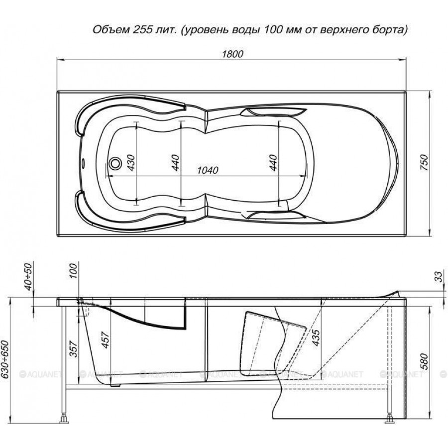 Акриловая ванна Aquanet Viola 180x75
