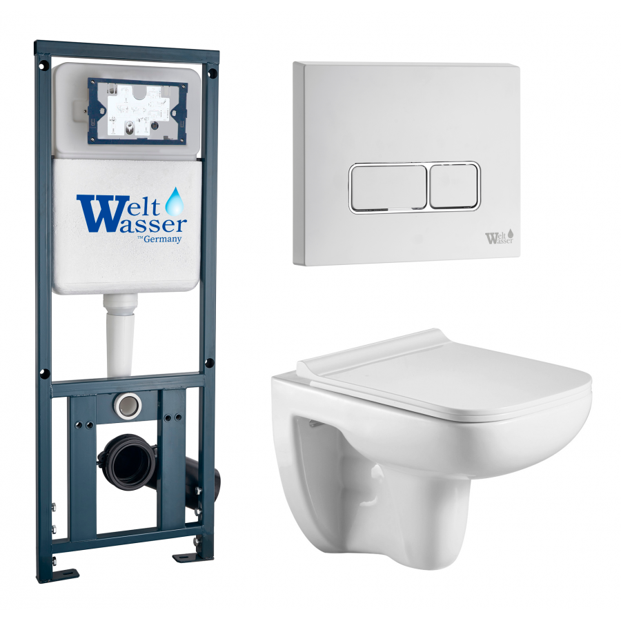 Комплект Weltwasser 10000010730 подвесной унитаз Kehlbach 004 GL-WT + инсталляция Marberg 410 + кнопка MAR 410 SE GL-WT