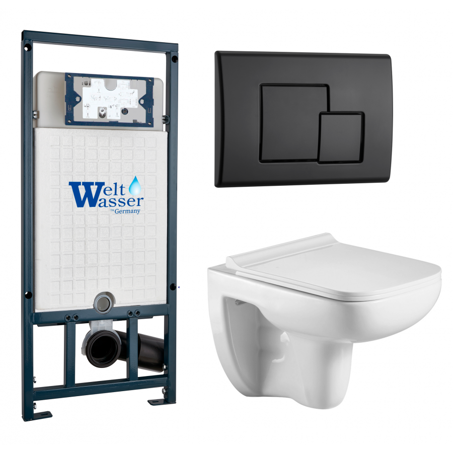 Комплект Weltwasser 10000010735 подвесной унитаз Kehlbach 004 GL-WT + инсталляция Marberg 507 + кнопка MAR 507 SE MT-BL