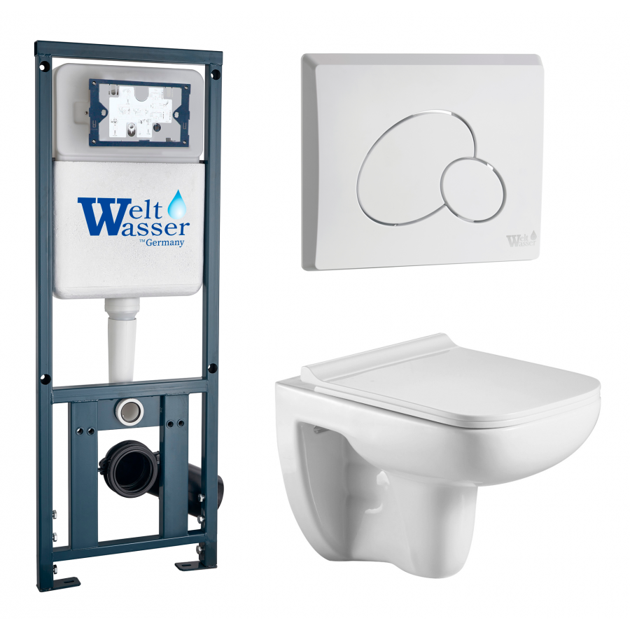 Комплект Weltwasser 10000010728 подвесной унитаз Kehlbach 004 GL-WT + инсталляция Marberg 410 + кнопка MAR 410 RD GL-WT