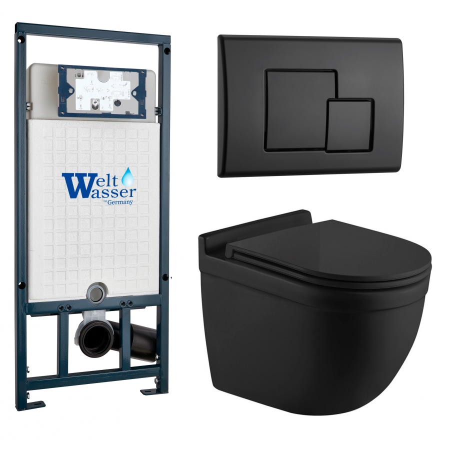 Комплект Weltwasser 10000010639 подвесной унитаз Heimbach 004 MT-BL + инсталляция Marberg 507 + кнопка MAR 507 SE MT-BL