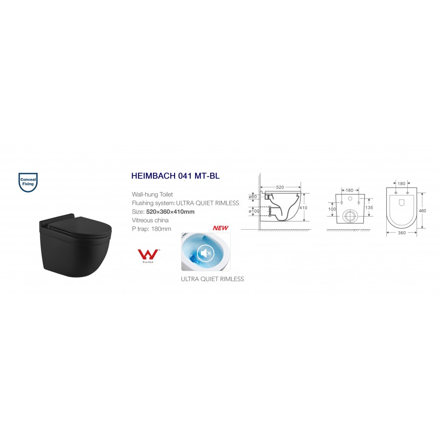 Комплект Weltwasser 10000010693 подвесной унитаз Heimbach 041 MT-BL + инсталляция Amberg 497 ST + кнопка Amberg RD-CR