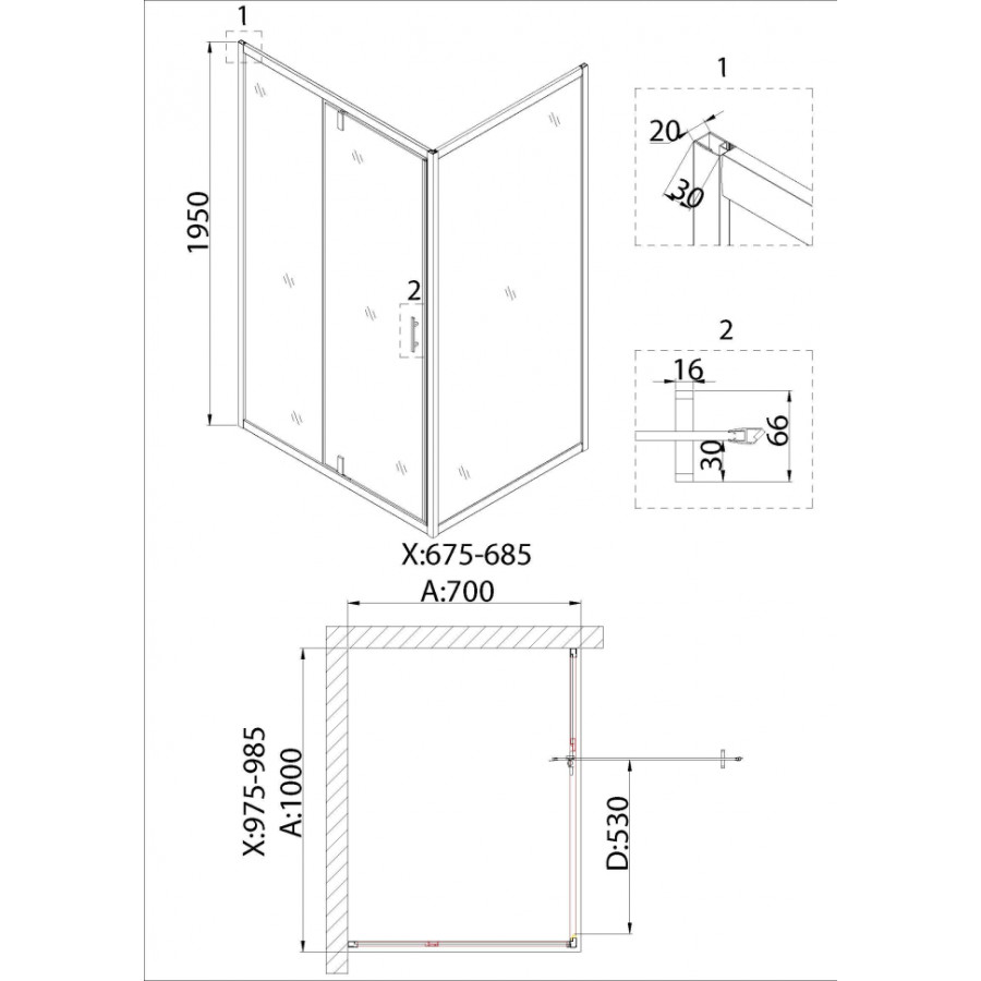 Душевой уголок Niagara Nova NG-43-10AG-NG-A70G 100x70