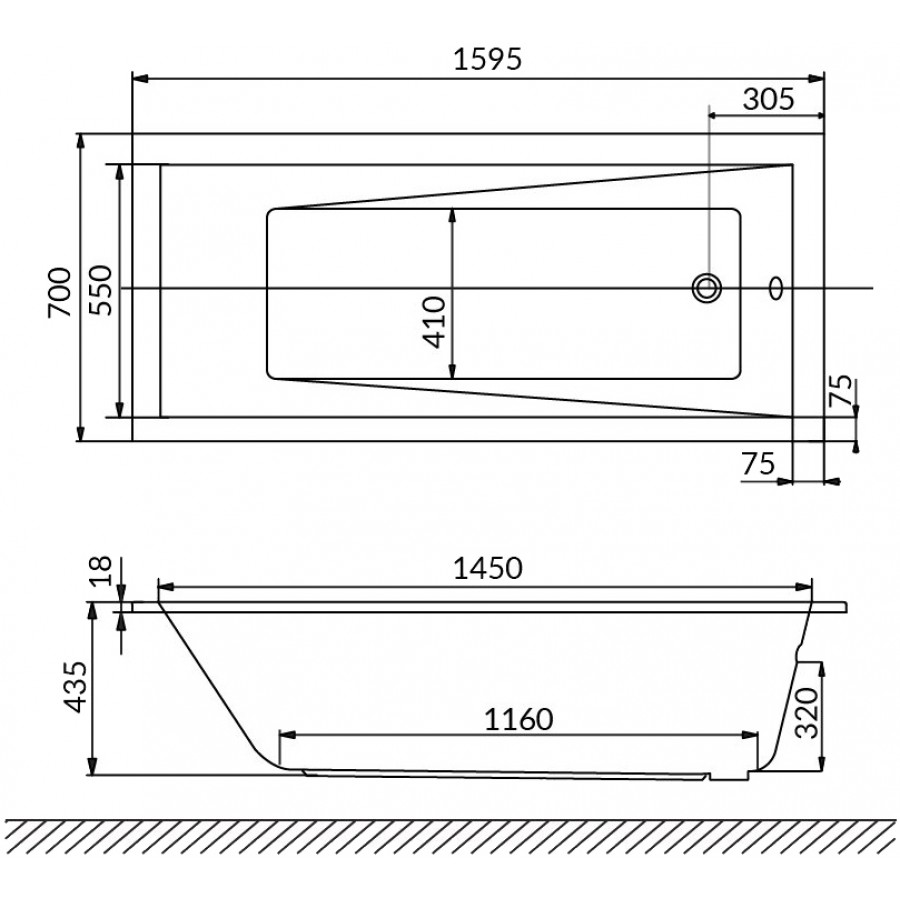 Акриловая ванна Excellent Wave Slim 160x70